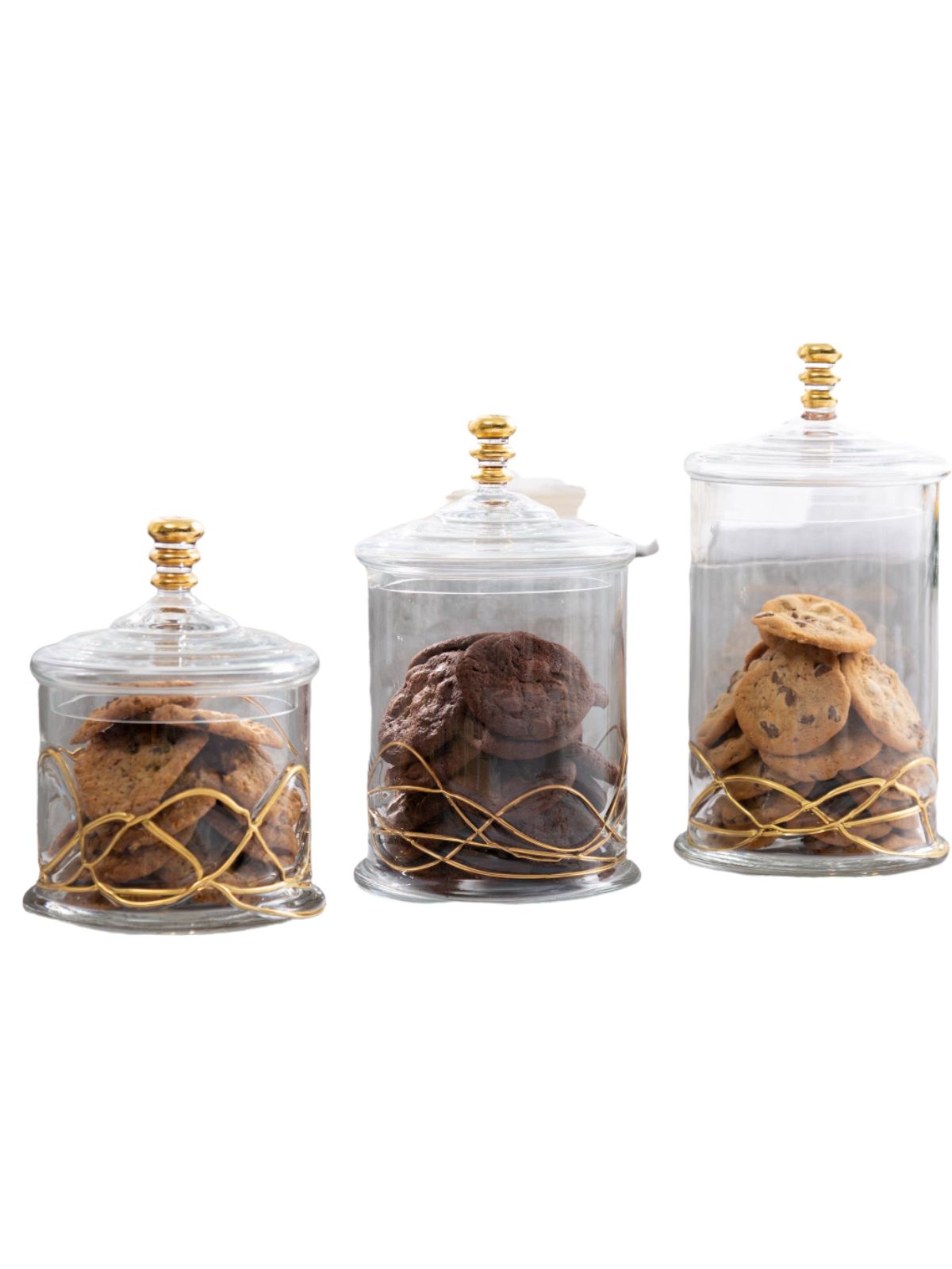 Luxury Glass Kitchen Jar With Gold Swirl Design and Lid, 3 sizes - KYA Home Decor