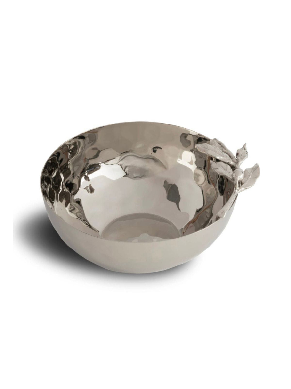 This stunning 8in stainless steel bowl is designed to be both beautiful and functional. The beautiful olive branch and olive motif accents along with the hammered stainless steel gives this bowl a striking finish. Sold by KYA Home Decor